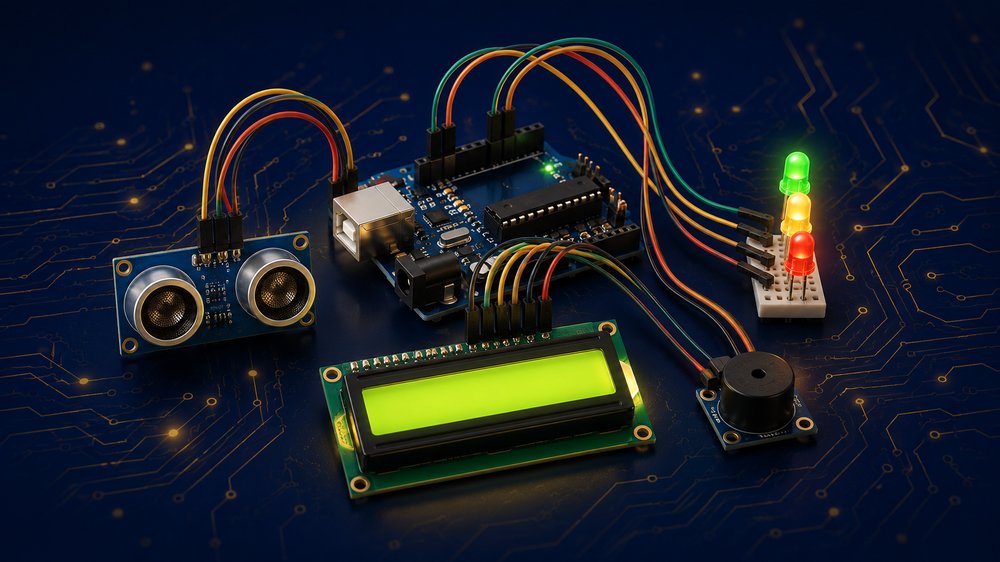 Sensor de estacionamento com display LCD e LEDs indicadores
